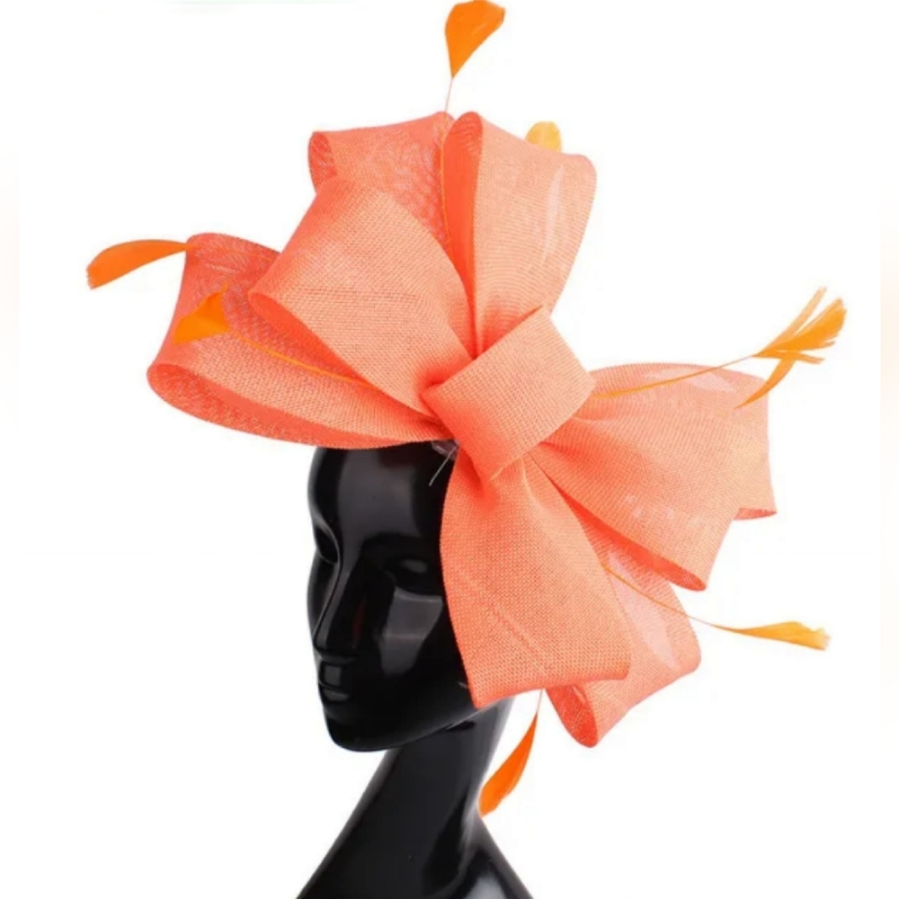 Beloved Millimery Salmon Stunning Big Bold Fascinator Feathers Tea Church Derby